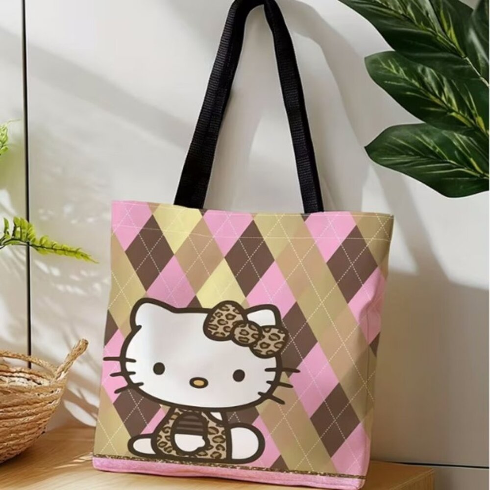 SANRIO Hello Kitty Pink & Brown Argyle Tote Bag‎ (BRAND-NEW & SUPER CUTE!)